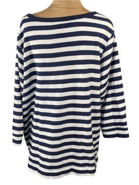 Navy White Stripe Top Pullover Lace-Up Size 2X